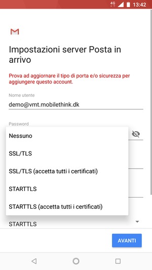 Seleziona Nessuno e AVANTI