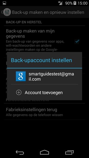 Selecteer uw back-up-account