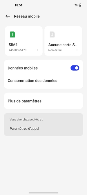 Sélectionnez SIM1 ou SIM2
