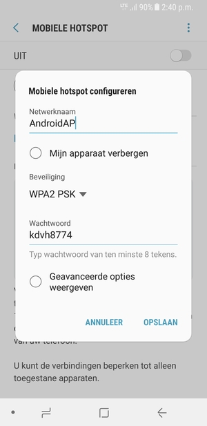 Voer een wachtwoord van ten minste 8 tekens in en selecteer OPSLAAN