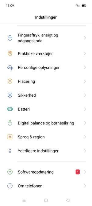For at aktivere din skærmlås, gå til menuen Indstillinger og vælg Fingeraftryk, ansigt adgangskode