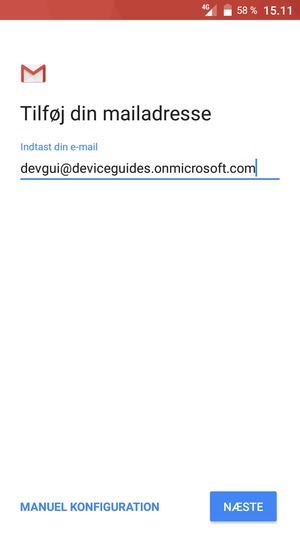 Indtast din e-mailadresse og vælg MANUEL KONFIGURATION