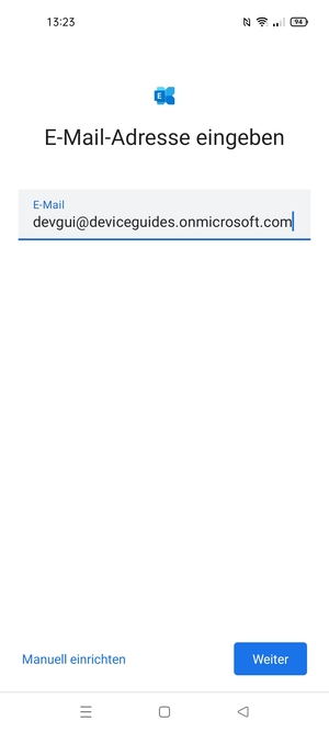 Geben Sie Ihre E-Mail-Adresse ein und wählen Sie Manuell einrichten