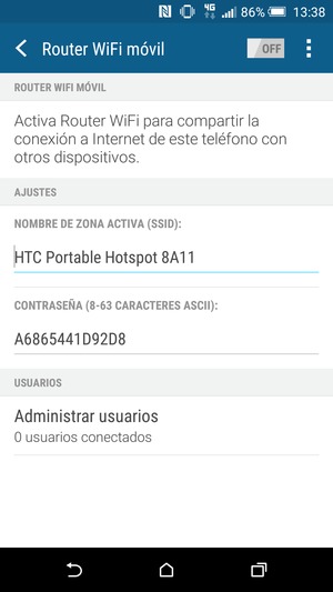 Introduzca una contraseña de al menos 8 caracteres y active Router WiFi móvil