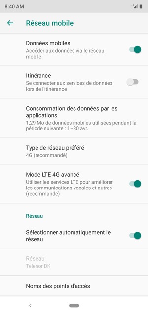 Désactiver Sélectionner automatiquement le réseau