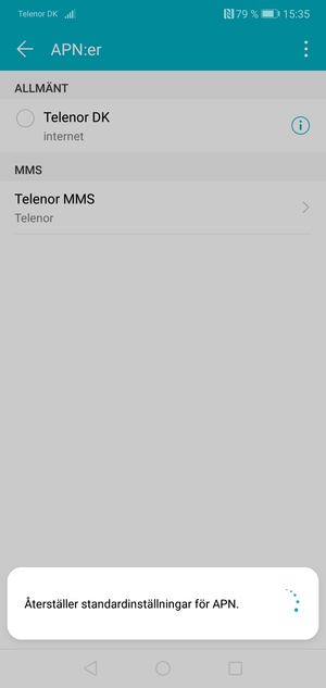 Din telefon kommer återgå till standardinställningar för internet och MMS
