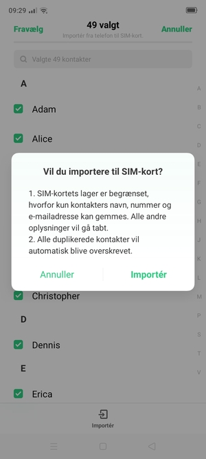Vælg Importér