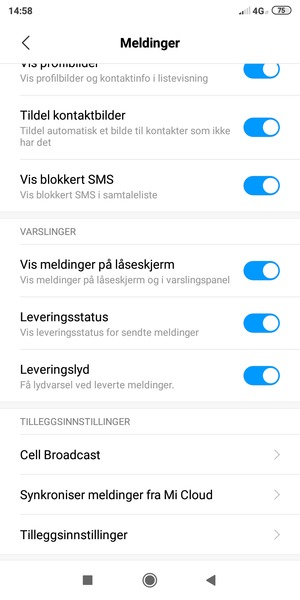 Bla til og velg Tilleggsinnstillinger