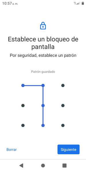 Dibuje un patrón de desbloqueo y seleccione Siguiente