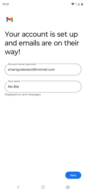 Give your account a name and enter your name. Select Next