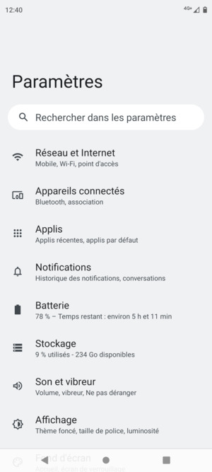 Sélectionnez Réseau et Internet