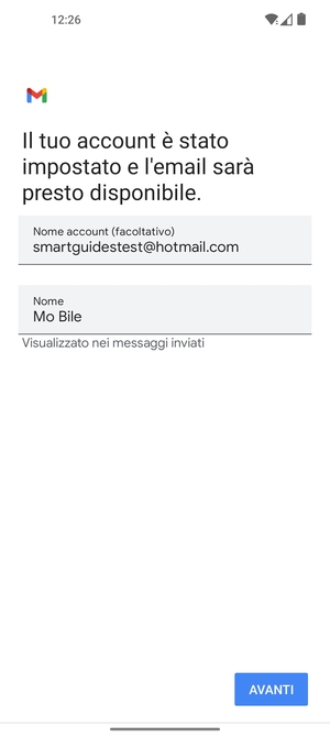 Scegli un nome per il tuo account e inserisci il tuo nome. Seleziona AVANTI
