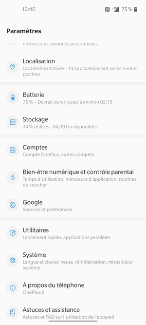 Faites défiler et sélectionnez Système