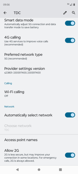 Scroll to and select Access point names