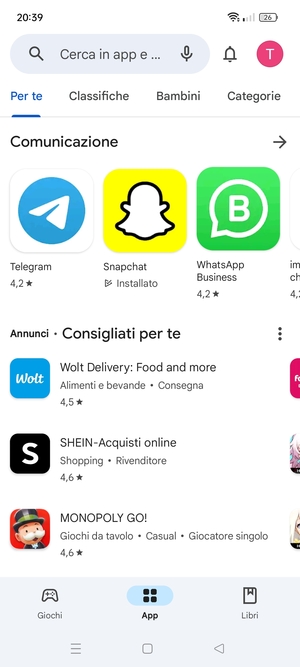 Seleziona la barra di ricerca