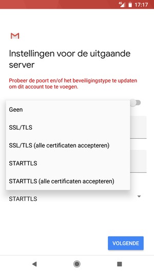 Selecteer Geen en VOLGENDE