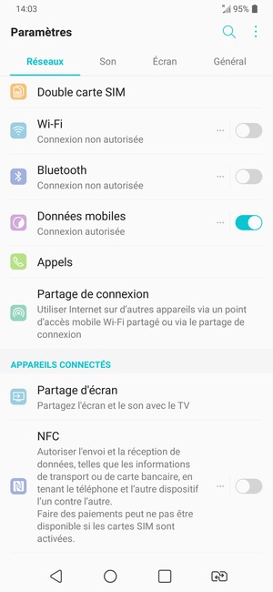 Sélectionnez Réseaux puis Partage de connexion