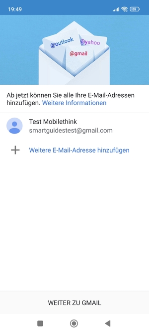 Wählen Sie WEITER ZU GMAIL