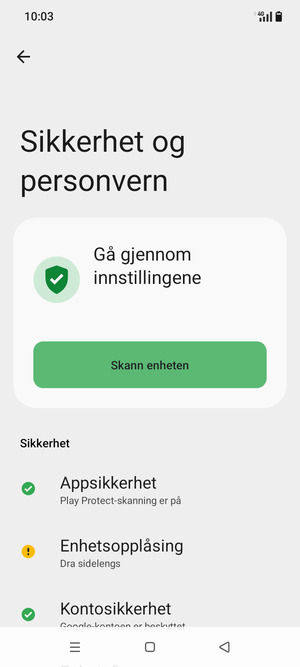 For å aktivere skjermlåsen, gå til Sikkerhet og personvern-menyen og velg Enhetsopplåsing