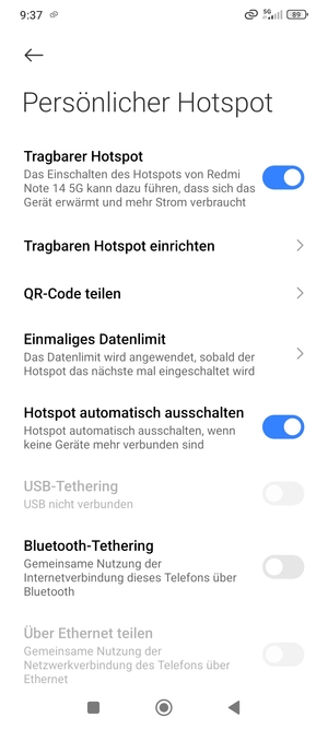 Ihr Handy ist jetzt für die Verwendung als Modem eingerichtet