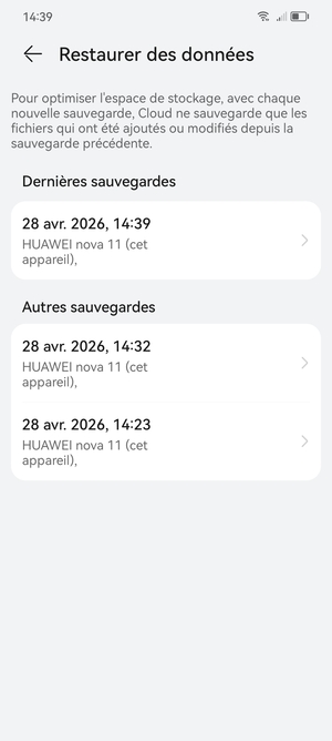 Sélectionnez la dernière sauvegarde dans la liste