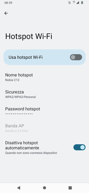 Seleziona Password hotspot