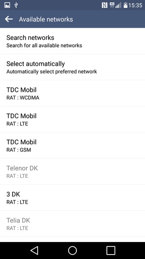 Select a network operator from the list