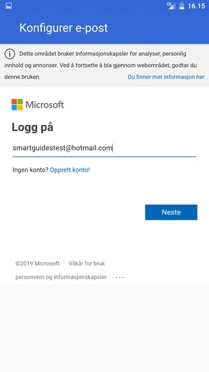 Skriv inn e-postadresse og velg Neste