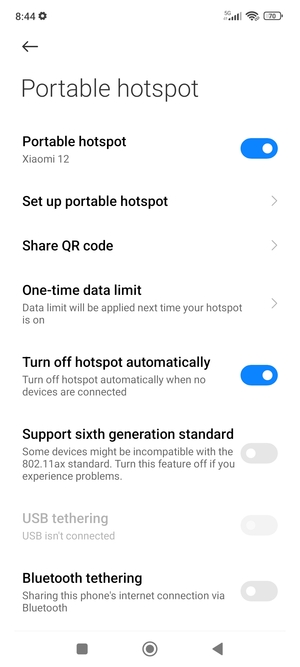 Your phone is now set up for use as a modem