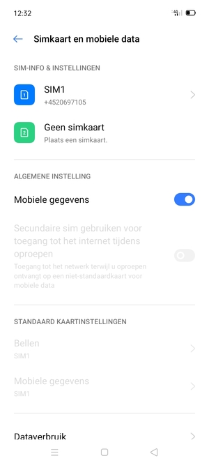 Selecteer SIM1 of SIM2