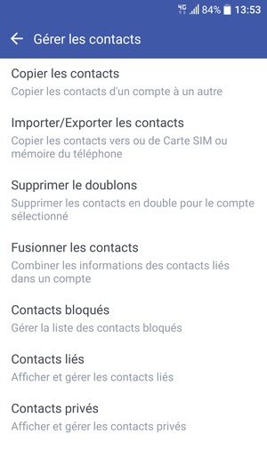 Sélectionnez Importer/Exporter les contacts