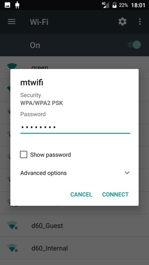 Enter the Wi-Fi password and select CONNECT