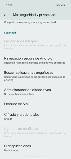 Desplácese y seleccione Bloqueo de SIM
