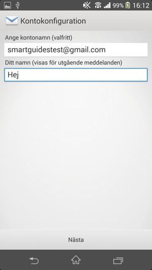 Ge ditt konto ett namn och ange ditt namn. Välj Nästa