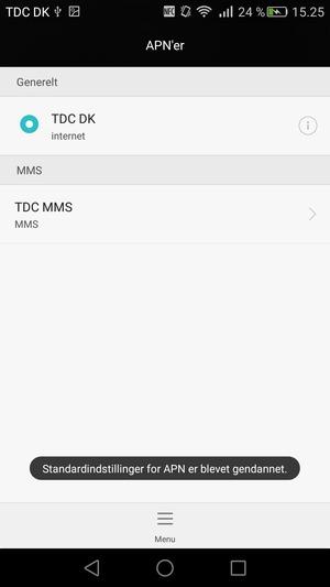Din telefon vil nulstille til standard internet- og MMS-indstillinger