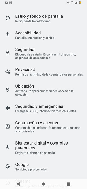 Desplácese y seleccione Seguridad