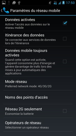 Sélectionnez Mode réseau
