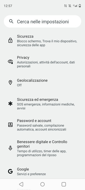 Scorri e seleziona Sicurezza