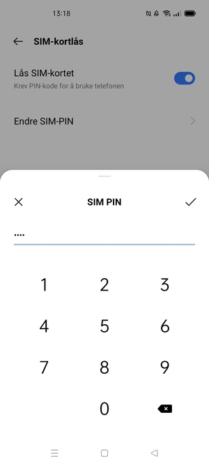 Bekreft din nye PIN-kode for SIM-kort og velg OK