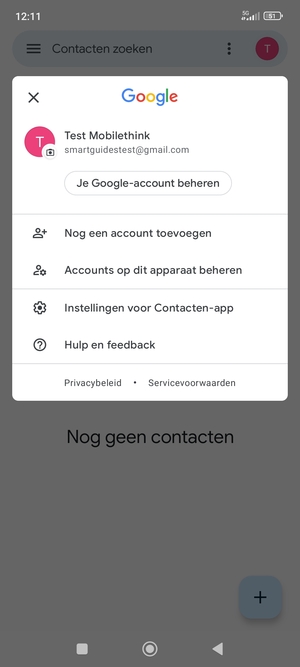 Selecteer Instellingen voor Contacten-app