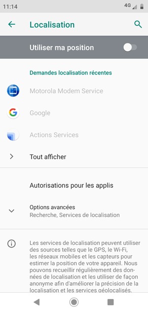 Désactiver le Utiliser ma position