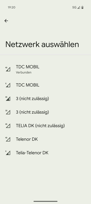 Wählen Sie einen Netzbetreiber von der Liste