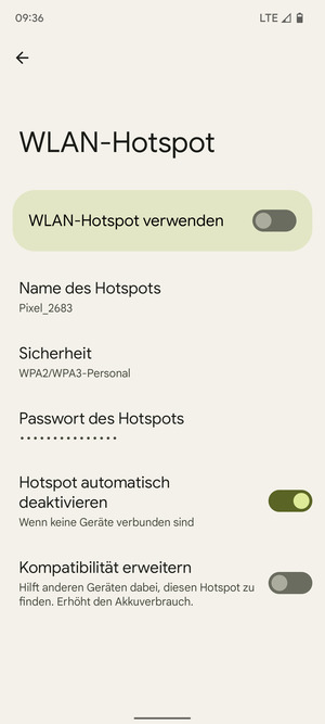 Wählen Sie Passwort des Hotspots