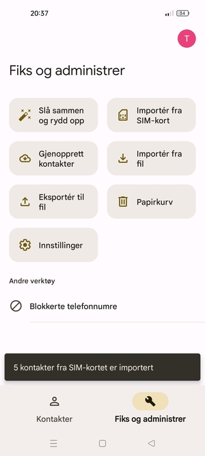 Kontaktene dine blir lagret på din Google-konto og lagret på telefonen din neste gang Google synkroniseres.