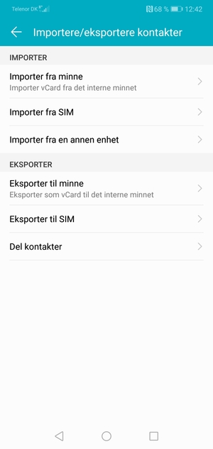 Velg Importer fra SIM