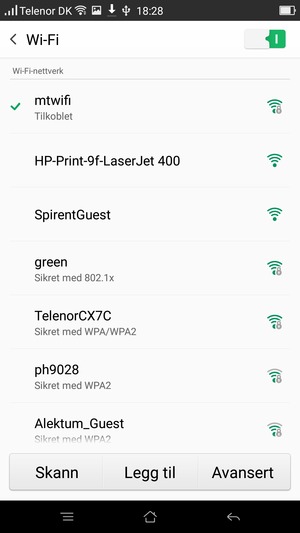 Du er nå koblet til Wi-Fi-nettverket