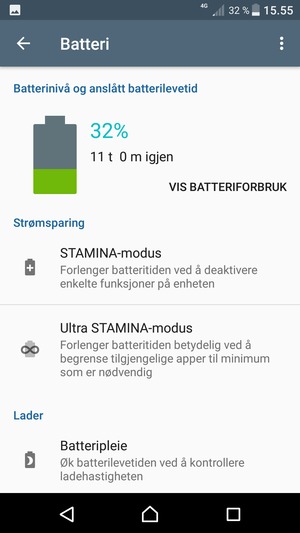 For å aktivere Ultra strømsparingsmodus, velg Ultra STAMINA-modus