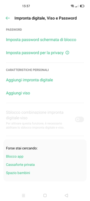 Seleziona Imposta password schermata di blocco