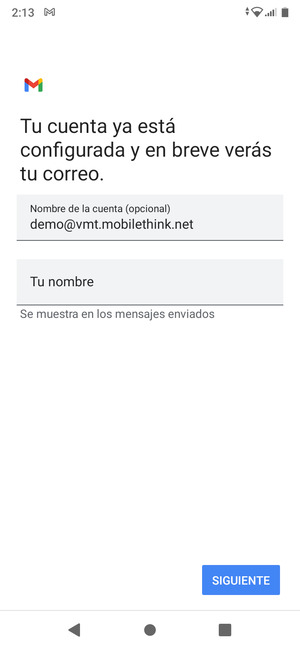 Déle a su cuenta un nombre y escriba su nombre. Seleccione SIGUIENTE