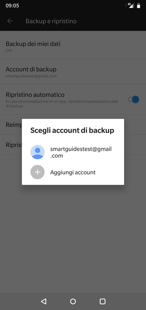 Seleziona il tuo account di backup